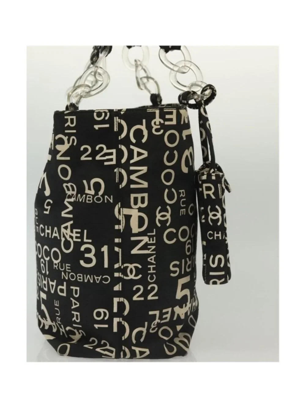 Authentic CHANEL Bysy Line Shoulder Bag Canvas Black Silver CC